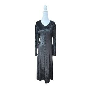 Vtg 90s Crushed Black Velvet Maxi Dress Witchy Soft Goth Fairy Grunge Sz 16 L/XL